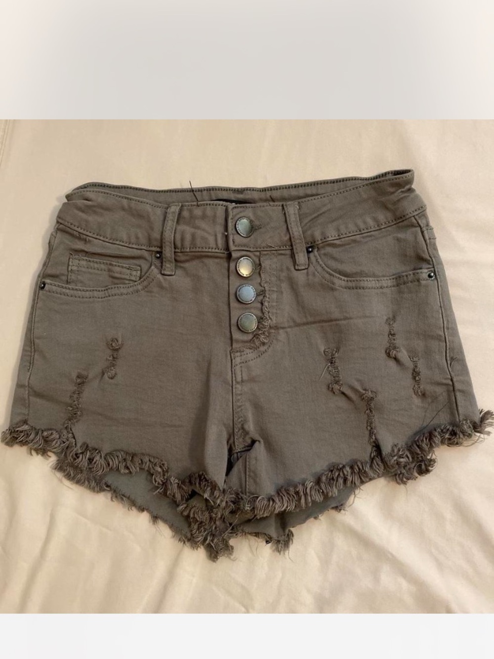 Angel Kiss Olive Green Distressed Frayed Hem Jean Shorts Sz 0